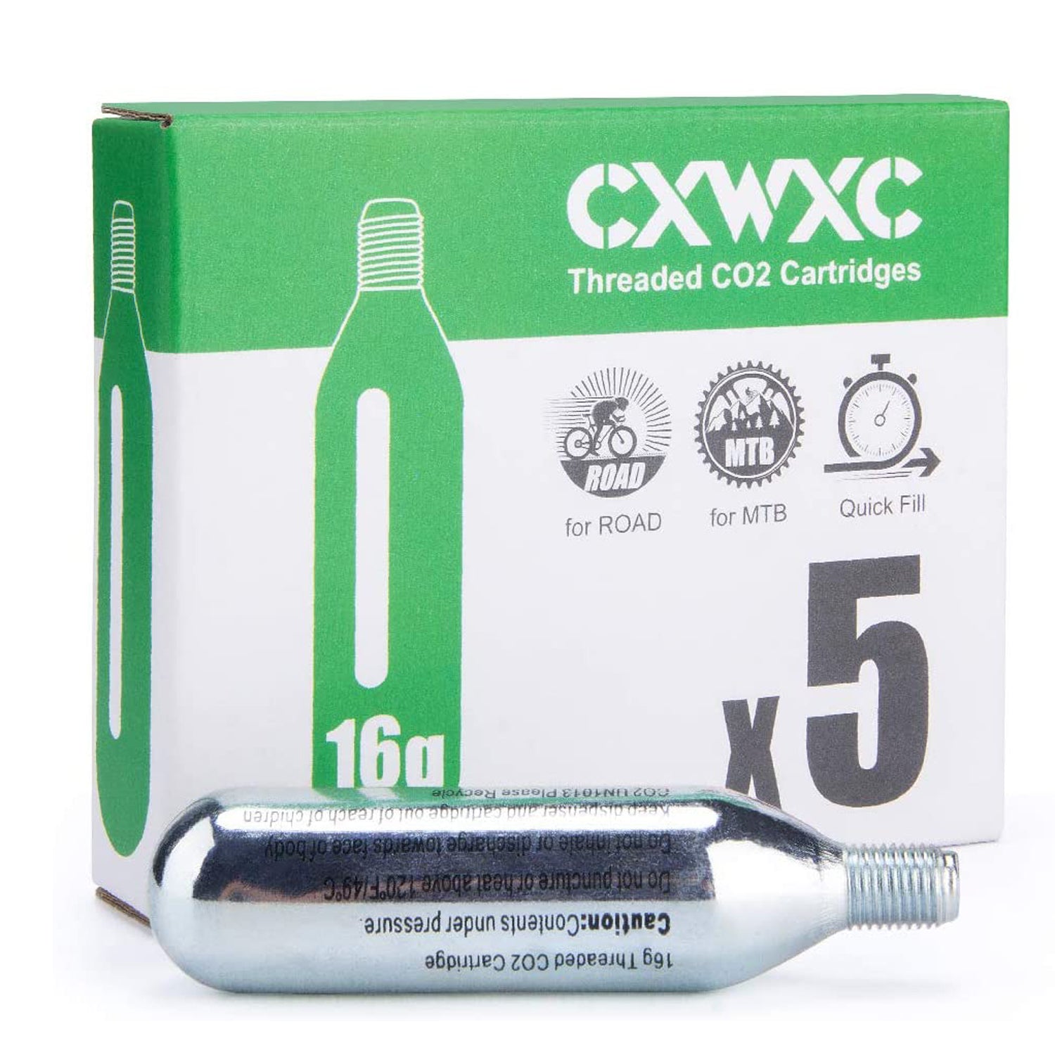 CXWXC 16g Threaded CO2 Cartridges for Bike Tires - Cartridge for CO2 Inflator with Threaded Connection, CO2 Pump for Road and Mountain Bikes