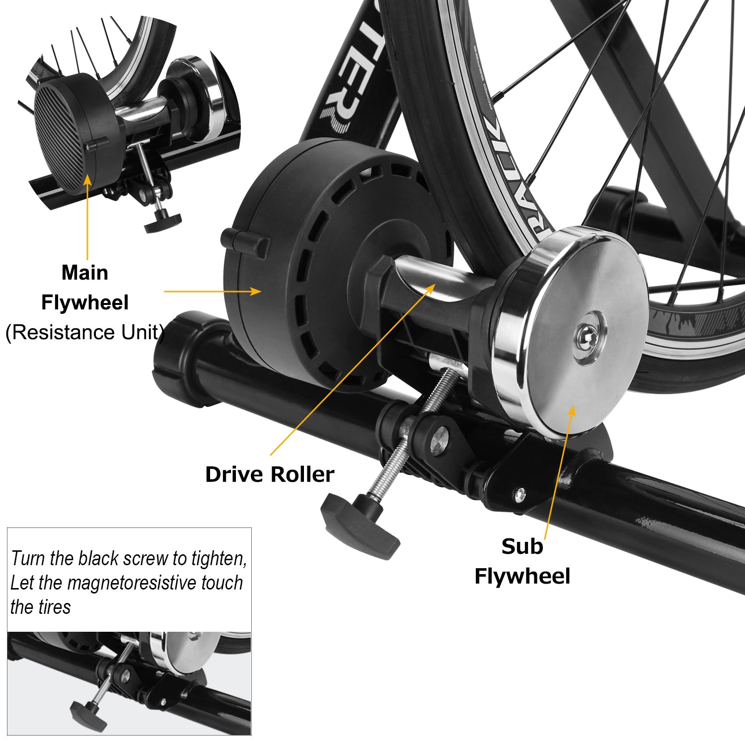 Bike Trainer, Magnetic Bicycle Stationary Stand for Indoor Exercise Riding, Portable, Quick Release Skewer & Front Wheel Riser Block Included