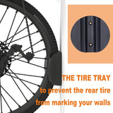 Bike Wall Mount Rack with Tire Tray - Bicycle Storage Rack Easy to Install - Space Saver Holder, Hook for Road, Mountain or Hybrid Bikes