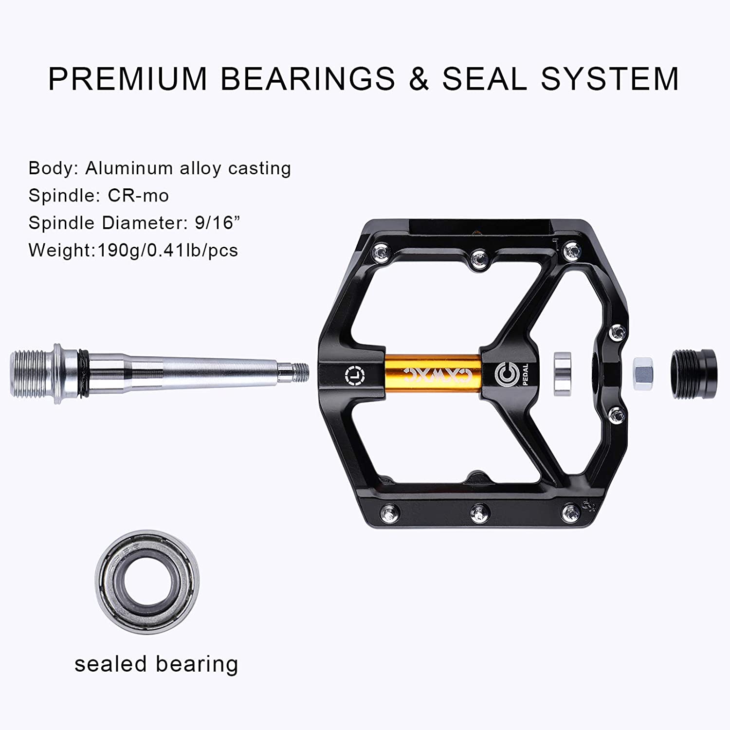 CXWXC Road/MTB Bike Pedals - Aluminum Alloy Bicycle Pedals - Mountain Bike Pedal with Removable Anti-Skid Nails