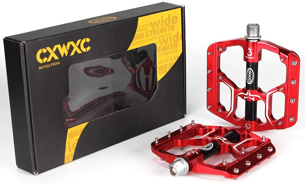 CXWXC Road/MTB Bike Pedals - 3 Bearings 9/16” Aluminum Alloy Bicycle Pedals - Mountain Bike Pedal with Removable Anti-Skid Nails
