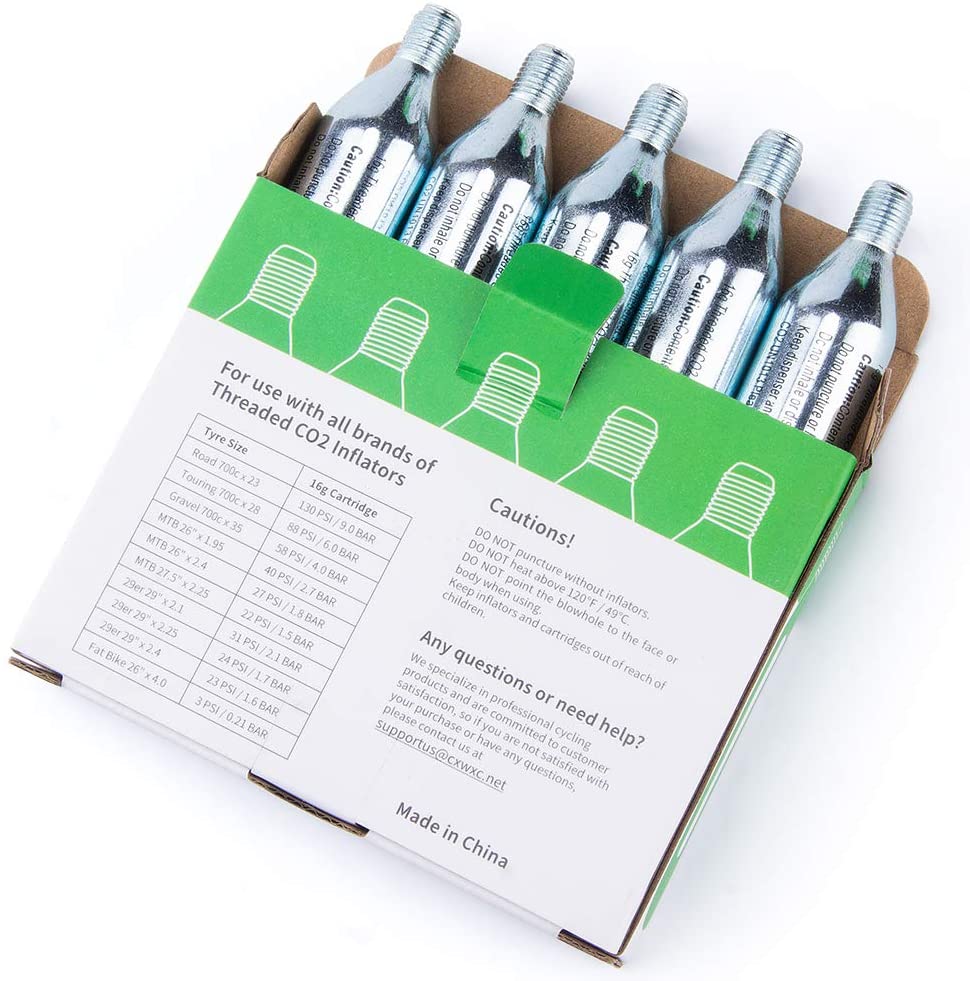 CXWXC 16g Threaded CO2 Cartridges for Bike Tires - Cartridge for CO2 Inflator with Threaded Connection, CO2 Pump for Road and Mountain Bikes