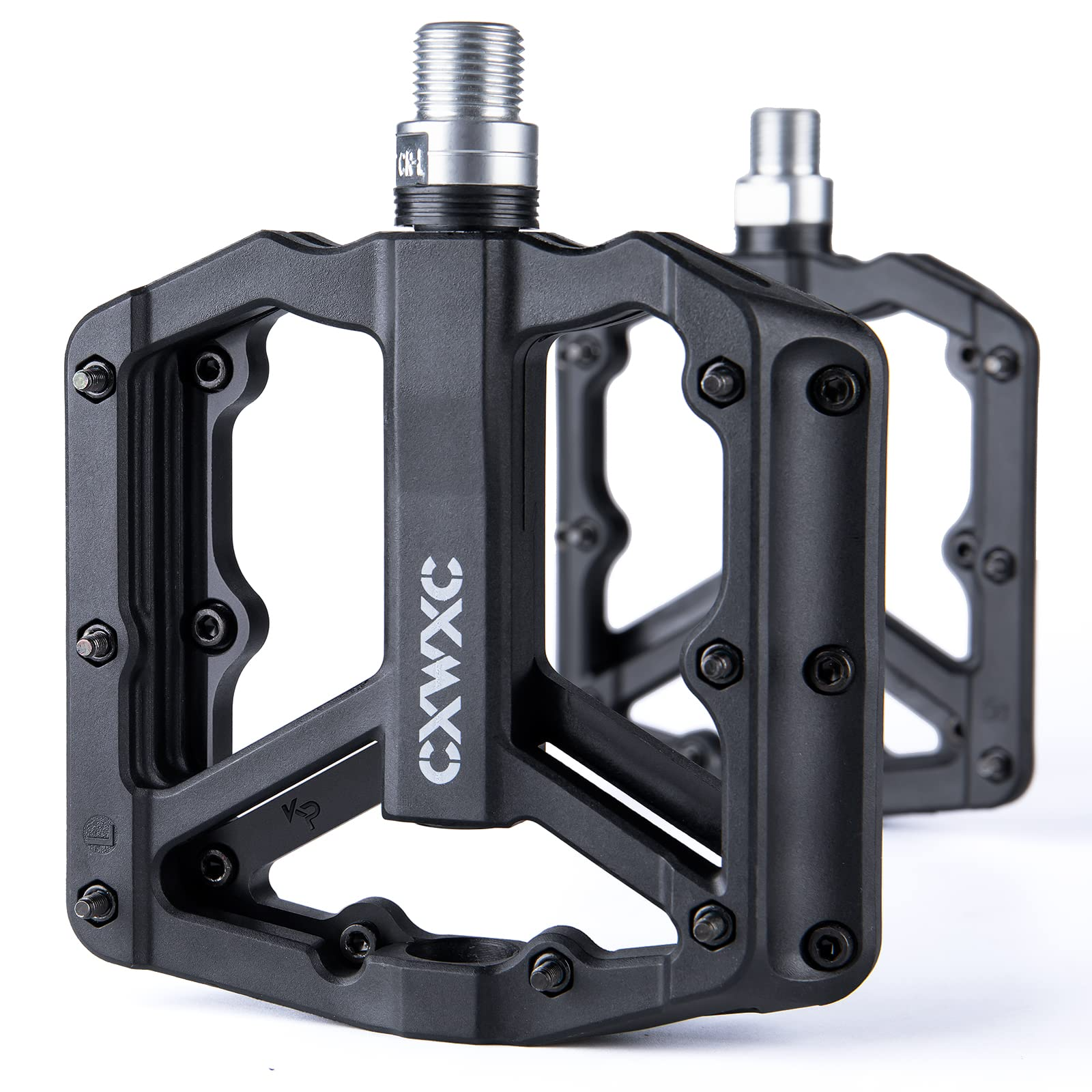 Mountain Bike Pedals - Lightweight Nylon Fiber Bicycle Pedals with Removable Anti Skid Nails - Bicycle Platform Pedals for MTB 9/16 inches