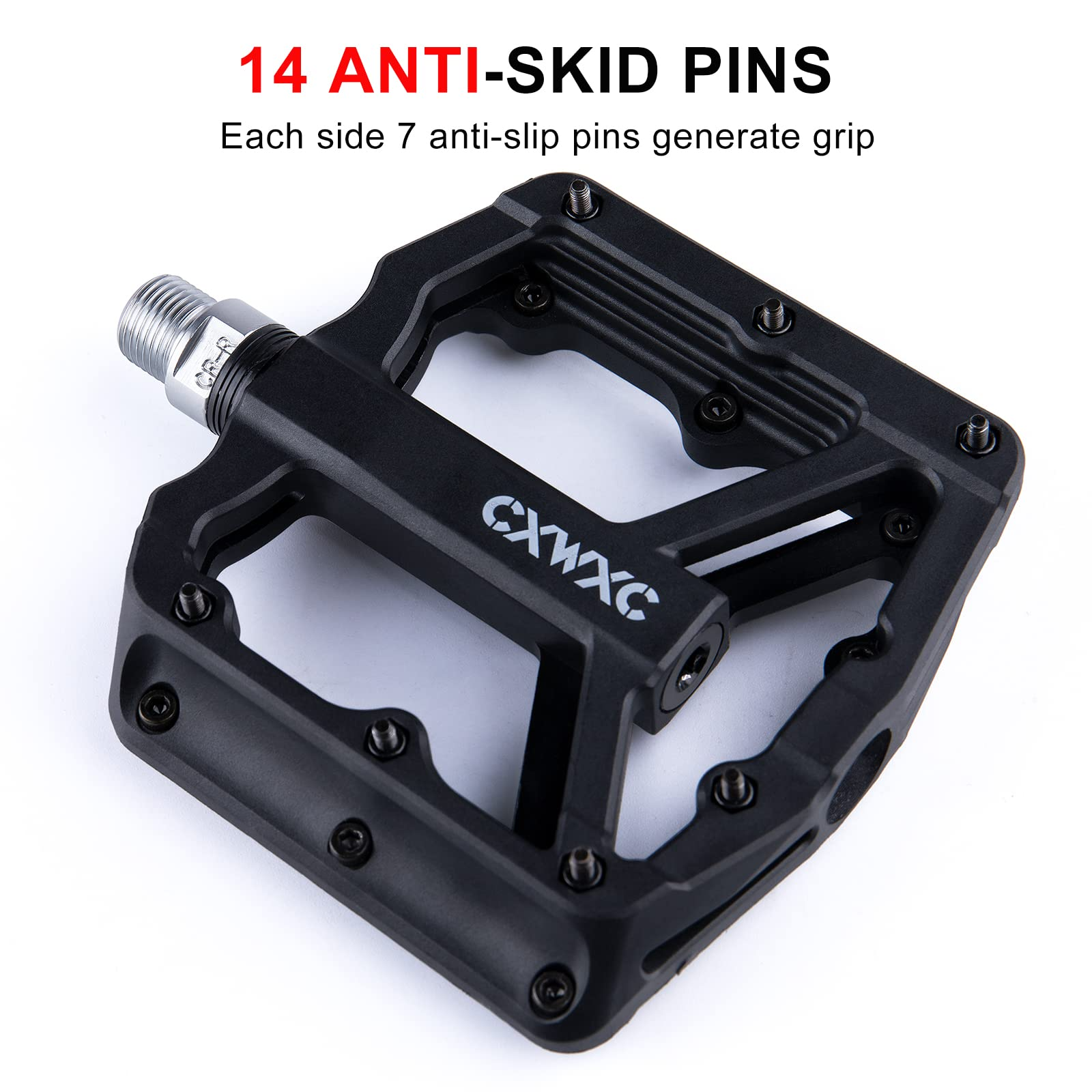 Mountain Bike Pedals - Lightweight Nylon Fiber Bicycle Pedals with Removable Anti Skid Nails - Bicycle Platform Pedals for MTB 9/16 inches