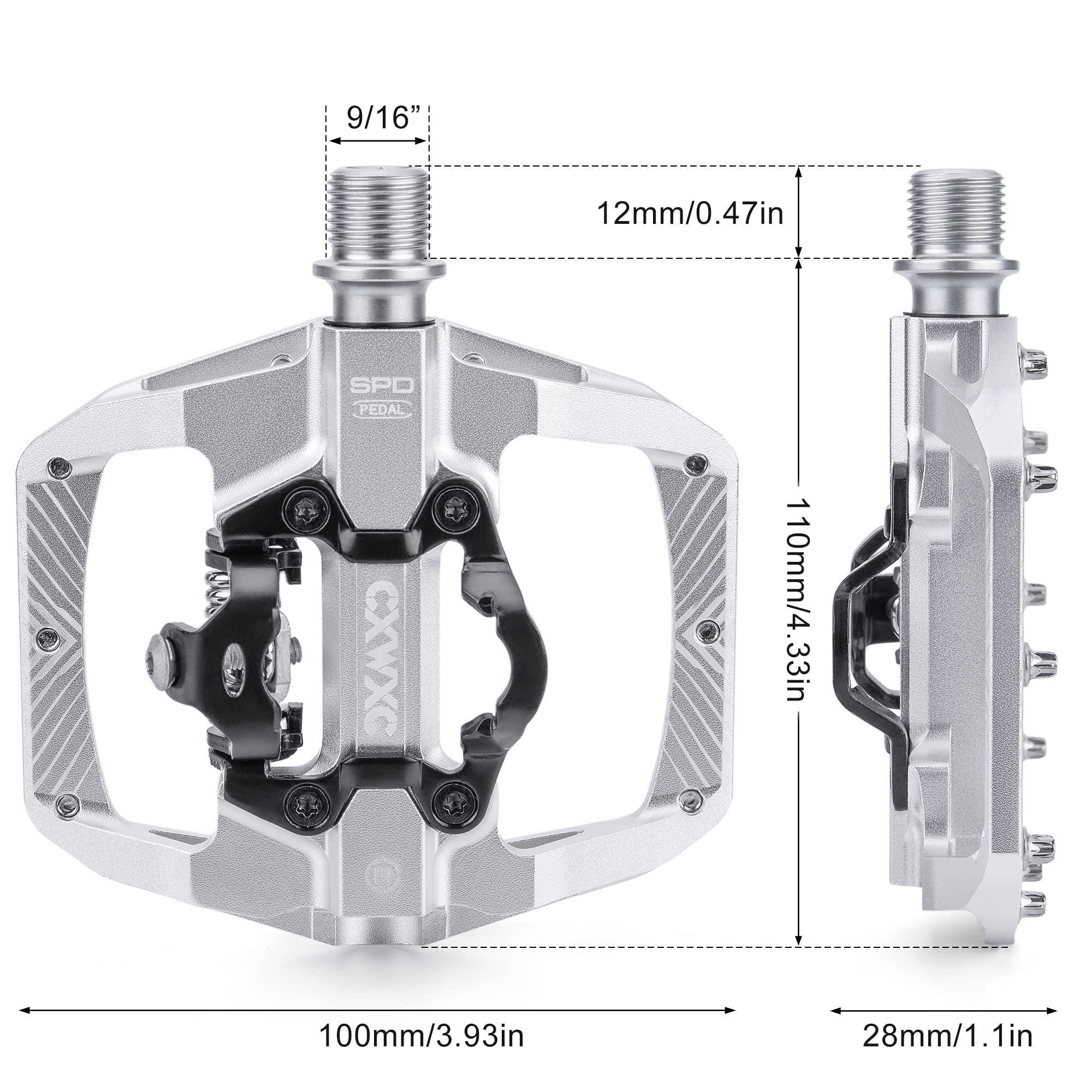Mountain Bike Pedals Dual Function - Dual Sided Pedals Plat & SPD Clipless Pedal - 3 Sealed Bearings, 9/16” Bicycle Platform MTB Pedals