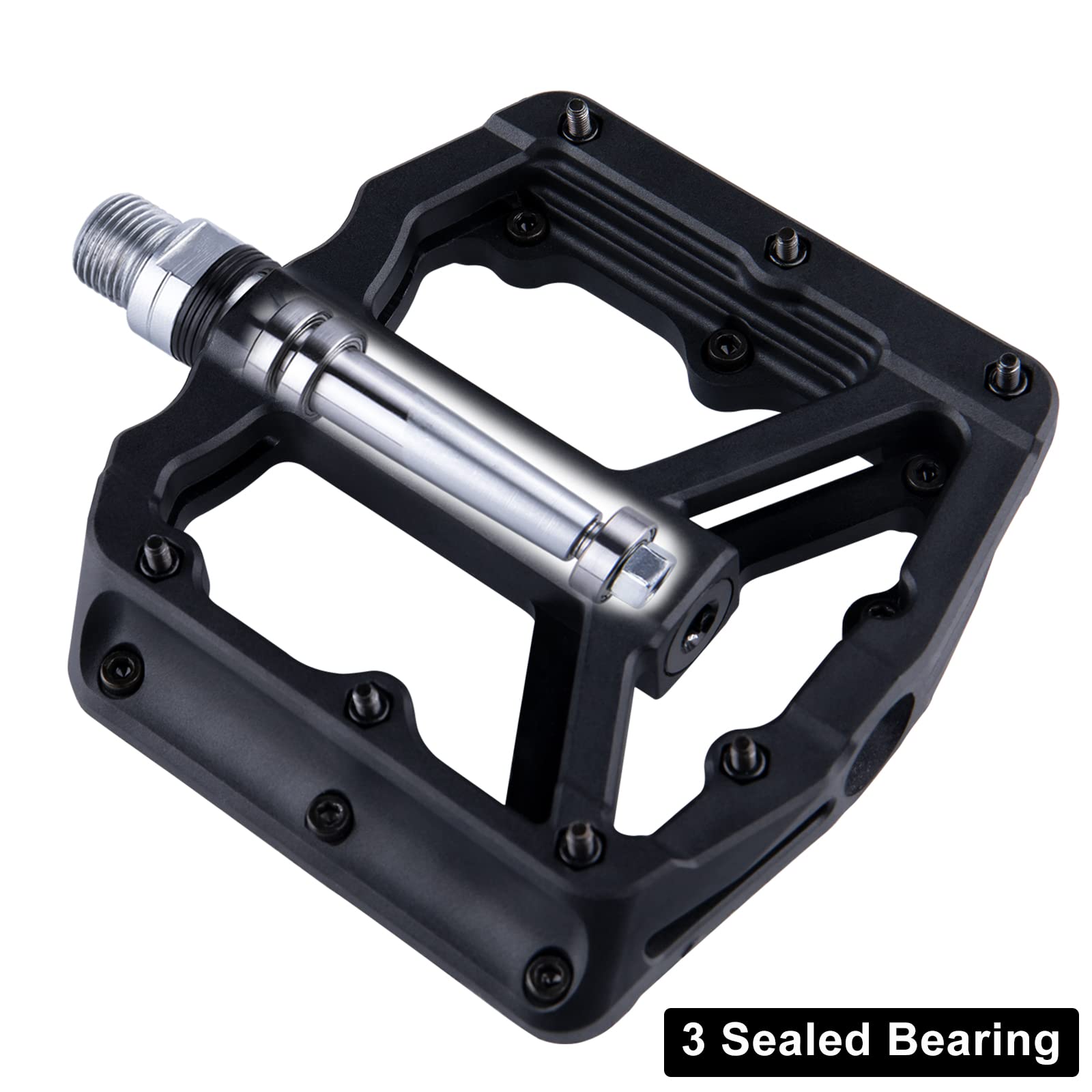 Mountain Bike Pedals - Lightweight Nylon Fiber Bicycle Pedals with Removable Anti Skid Nails - Bicycle Platform Pedals for MTB 9/16 inches