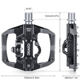 Mountain Bike Pedals Dual Function - Dual Sided Pedals Plat & SPD Clipless Pedal - 3 Sealed Bearings, 9/16” Bicycle Platform MTB Pedals