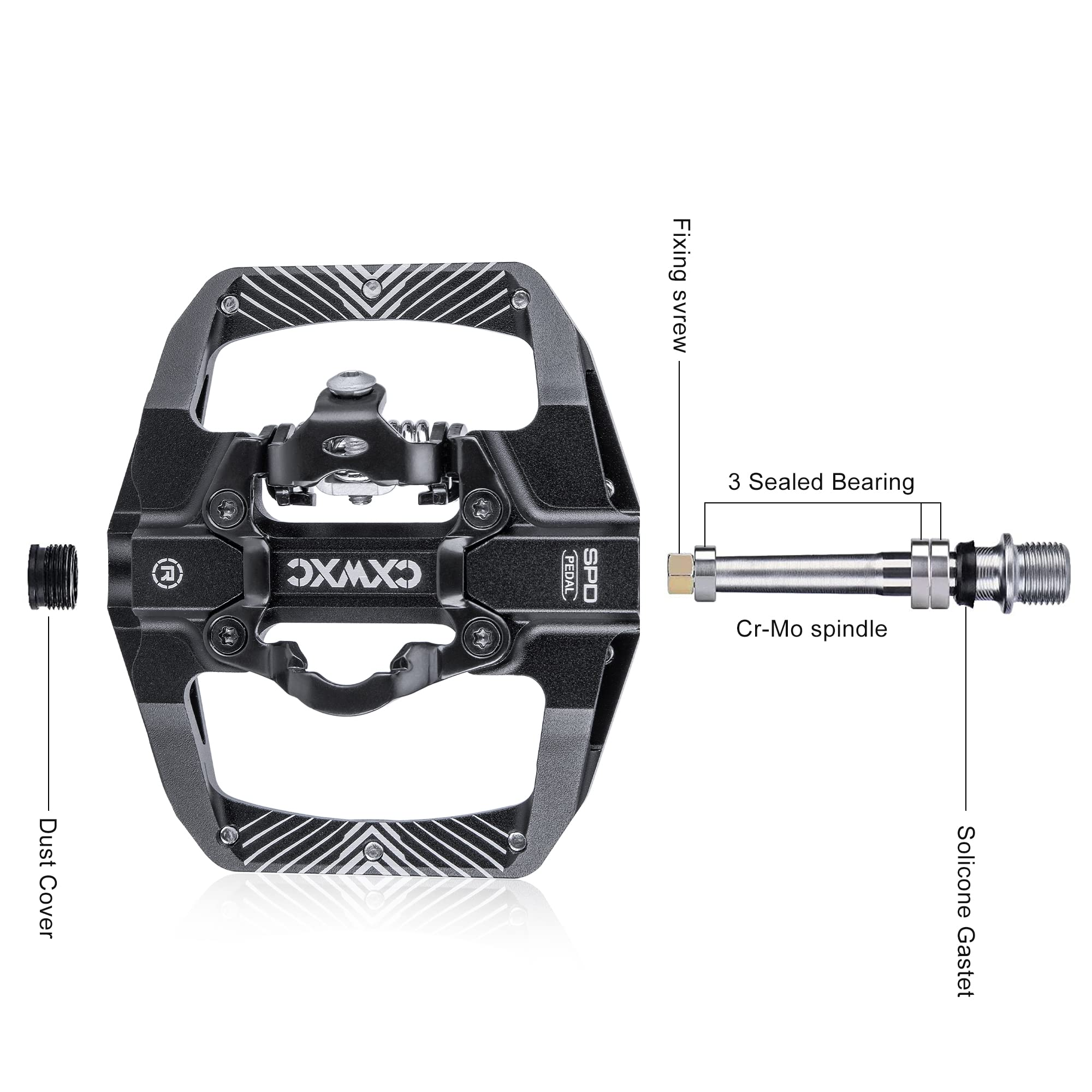 Mountain Bike Pedals Dual Function - Dual Sided Pedals Plat & SPD Clipless Pedal - 3 Sealed Bearings, 9/16” Bicycle Platform MTB Pedals