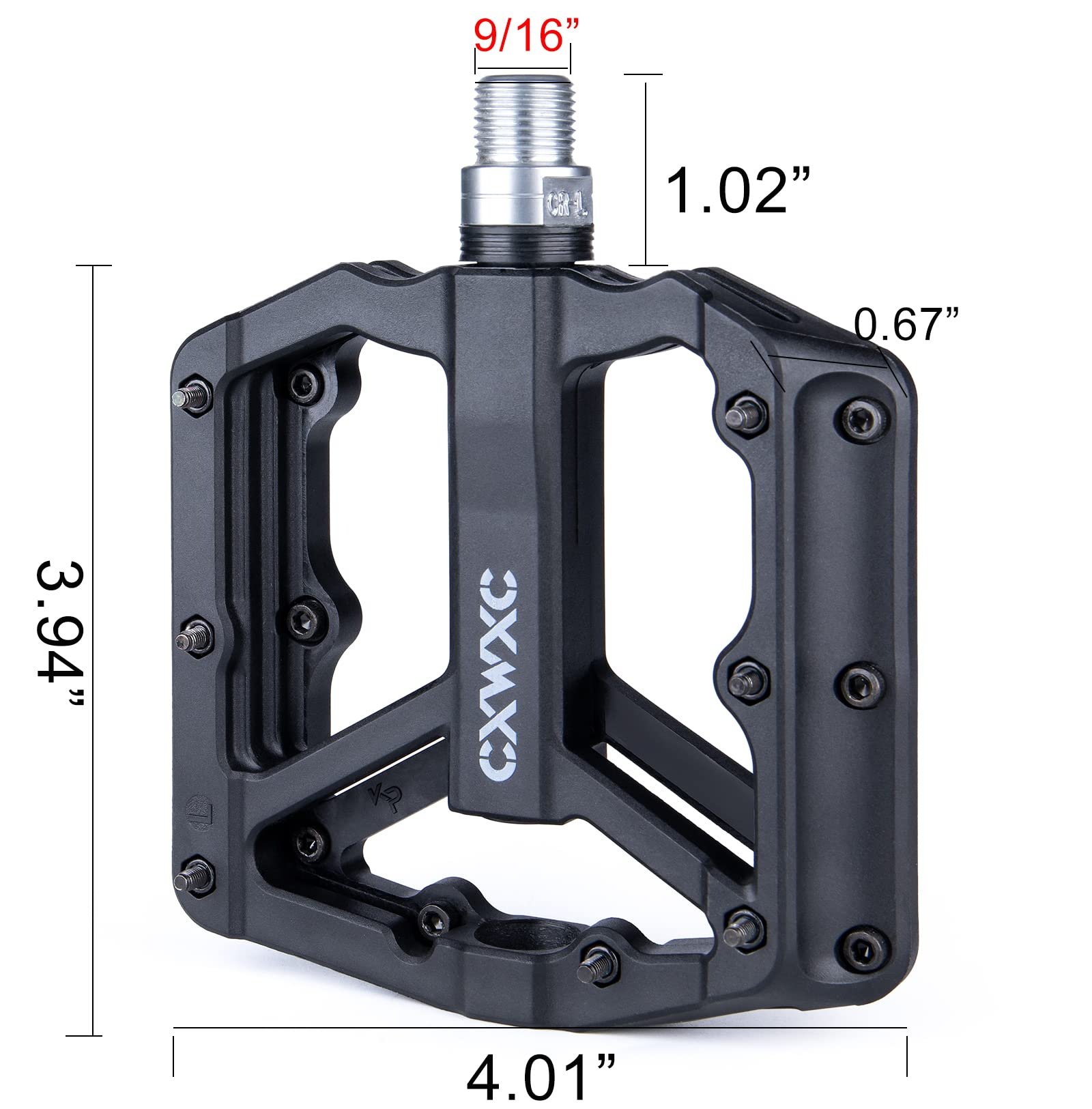 Mountain Bike Pedals - Lightweight Nylon Fiber Bicycle Pedals with Removable Anti Skid Nails - Bicycle Platform Pedals for MTB 9/16 inches
