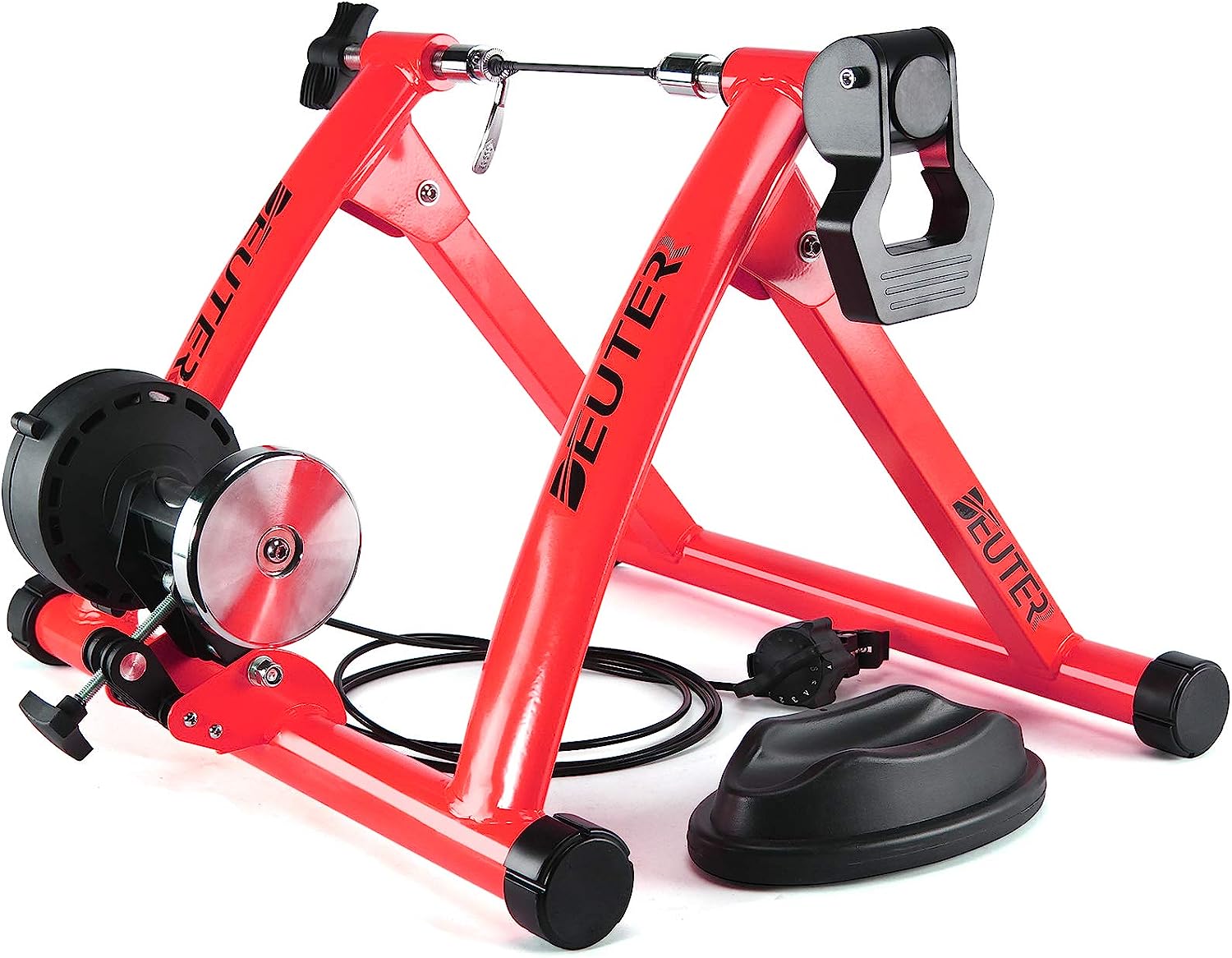 Fahrradtrainer, magnetischer stationärer Fahrradständer für Indoor-Übungen, tragbar, Schnellspanner und Vorderrad-Riser-Block enthalten