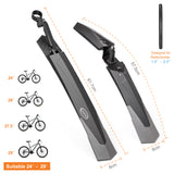 MTB mudguard set, wider & larger panels mudguards for effective protection against mud & water, adjustable bike mudguard for 24-29 inch mountain bikes