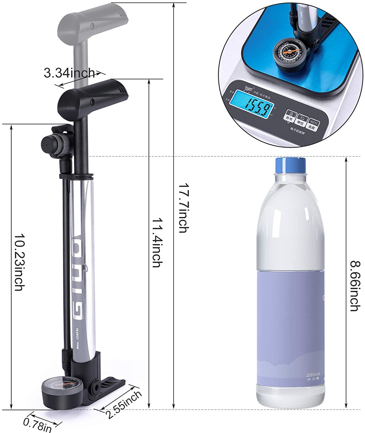 GIYO Bike Pump with Pressure Gauge - Mini Portable Bicycle Tire