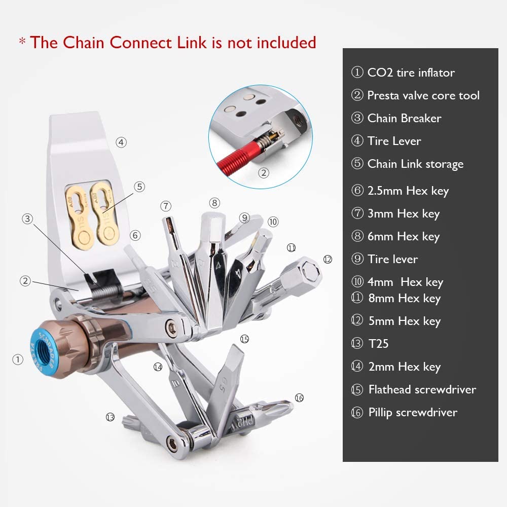 Bike Tool Mini 11/16 in 1 Multi-Tool - Chain Tool/Torx/Hex/Screwdriver ...