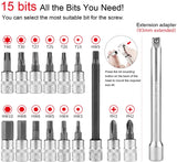 Bike Torque Wrench Set 1/4" Drive Click 1-25 Nm - Bicycle Maintenance Tool Kit for Road/Mountain Bikes - Includes Allen, Torx, Philip, Exten