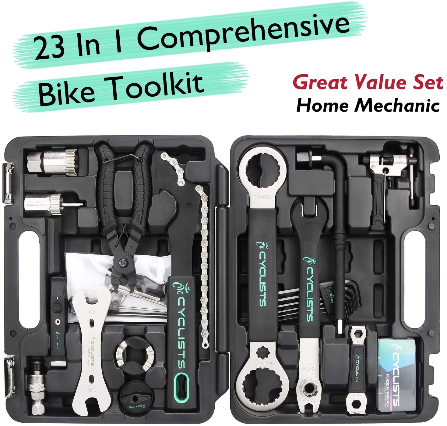  23 Piece Bike Tool Kit - Bicycle Repair Tool Box Compatible -  Mountain/Road Bike Maintenance Tool Set with Storage Case (Black) : Sports  & Outdoors