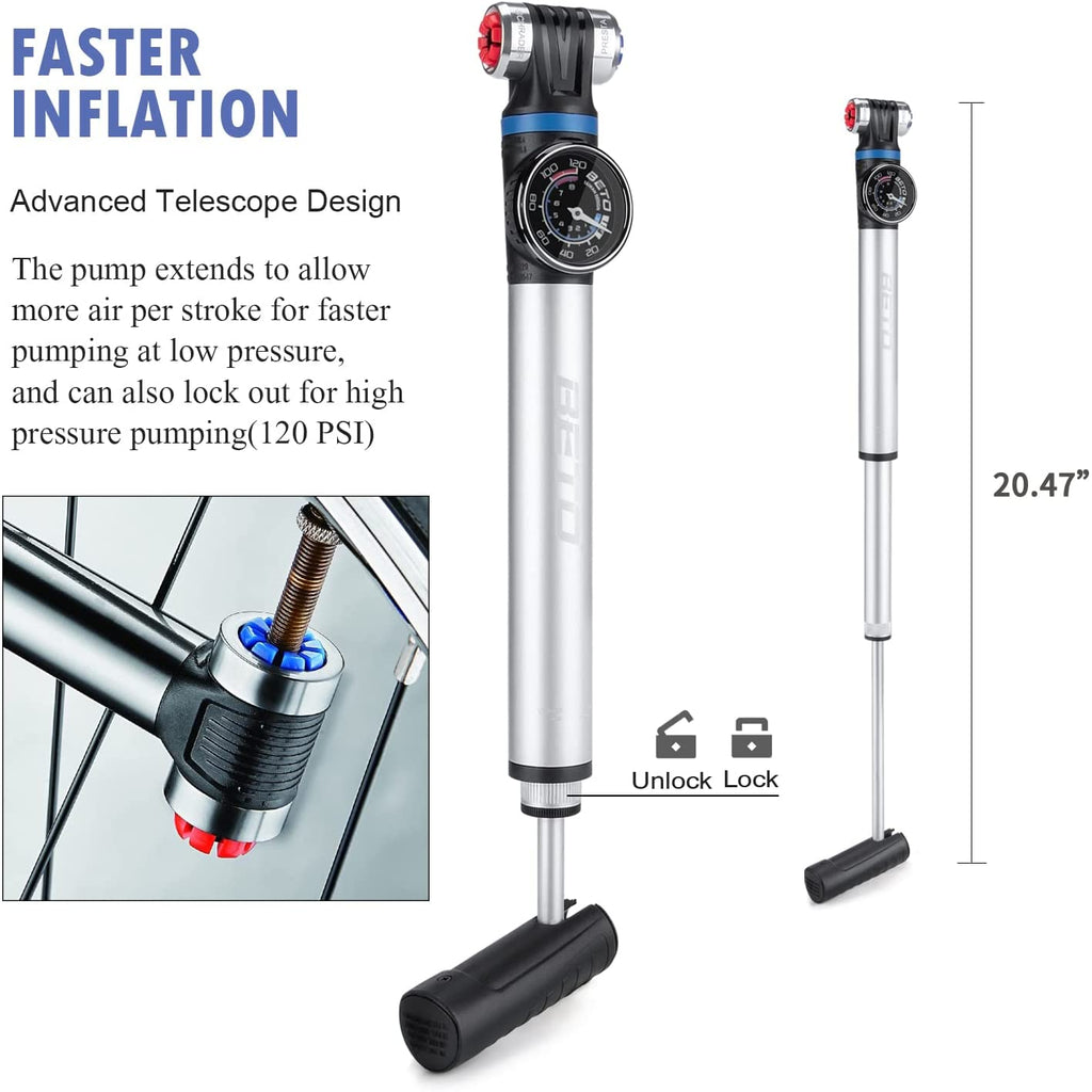 Mini Bike Pump with Gauge Portable Frame Pump with EZHead Fits Schr