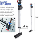 Mini Bike Pump with Gauge - Portable Frame Pump with EZ-Head Fits Schrader/Presta, Foldable T-Handle - Road Mountain MTB BMX Bike Pump