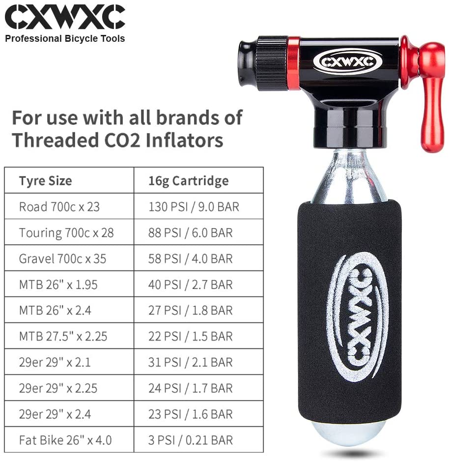 CO2 Inflator Kit with 4 x16g CO2 Cartridges - Presta & Schrader