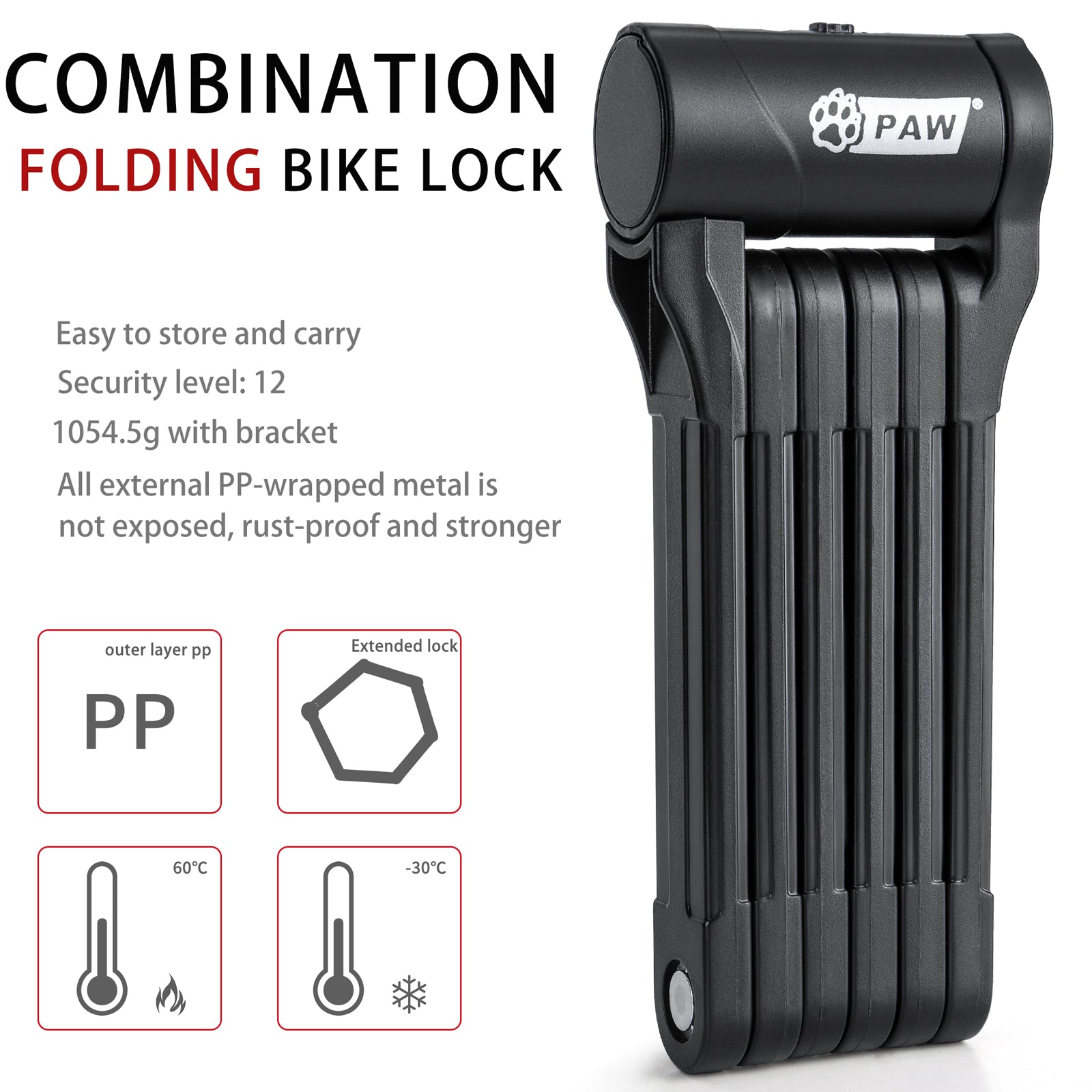 Folding Bike Lock with 3 Keys - Anti Theft Strong Security Bicycle Locks, Anti Drill & Pick Cylinder - Foldable Bike Lock with Mounting Bracket for Bikes E Bikes and Scooters