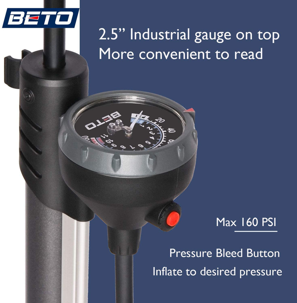 Beto Bike Pump Portable Bicycle Floor Pump with Industrial TopMount