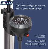 Beto Bike Pump Portable - Bicycle Floor Pump with Industrial Top-Mounted Gauge & Air Bleed Button - Presta Schrader Dunlop Valve Universal