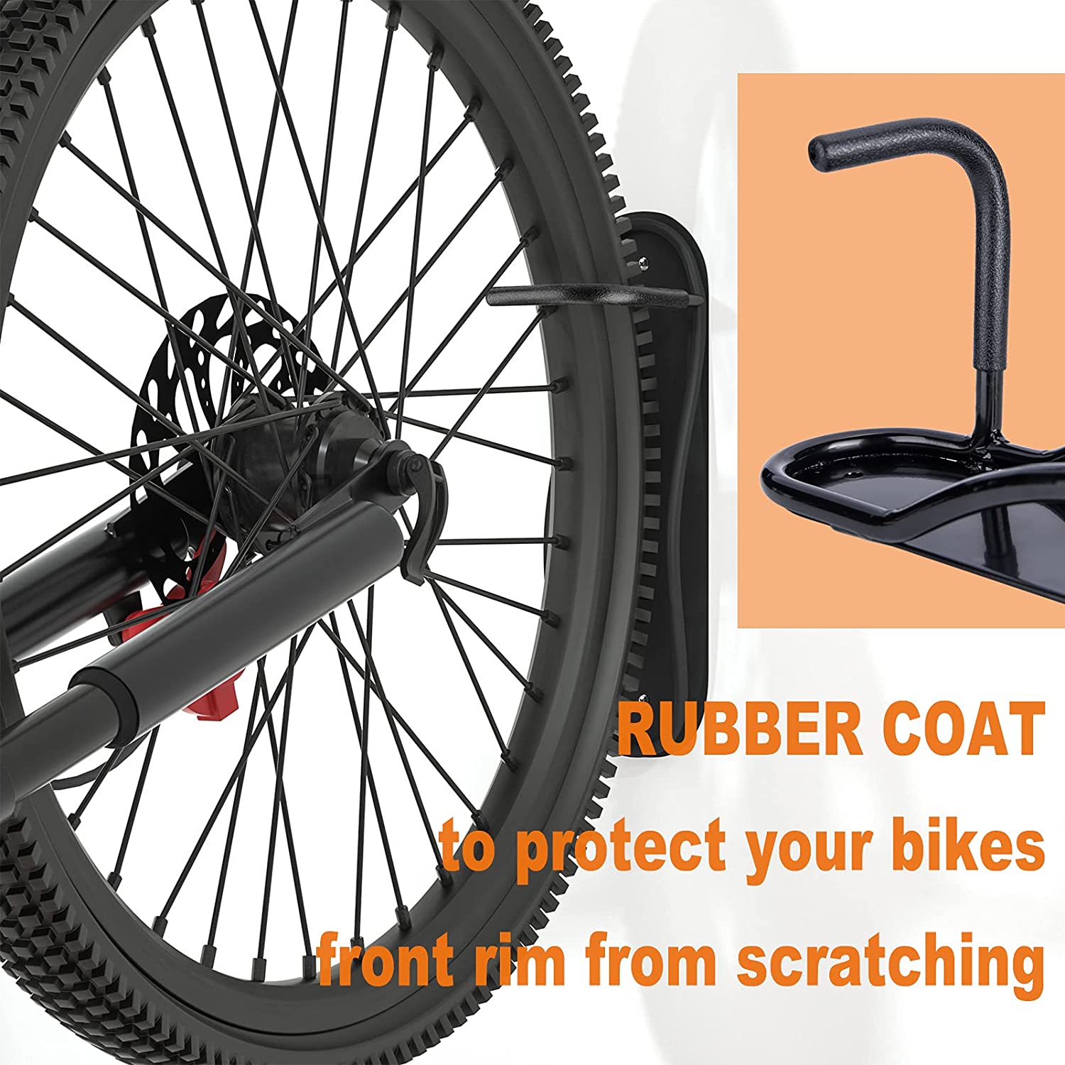 Bike Wall Mount Rack with Tire Tray - Bicycle Storage Rack Easy to Install - Space Saver Holder, Hook for Road, Mountain or Hybrid Bikes