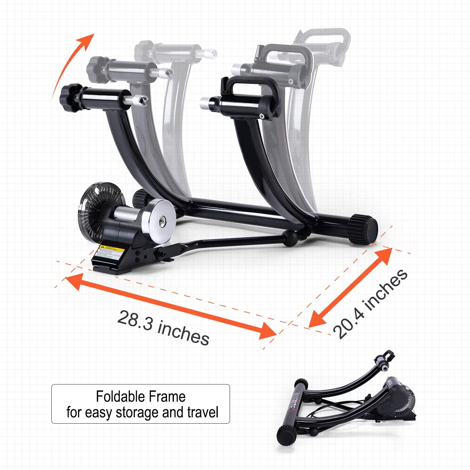 Bike Trainer Stand fits 24” to 29” Bikes - Portable Magnetic Bicycle Rollers 5 Resistance Levels, Noise Reduction - Stationary Exercise for