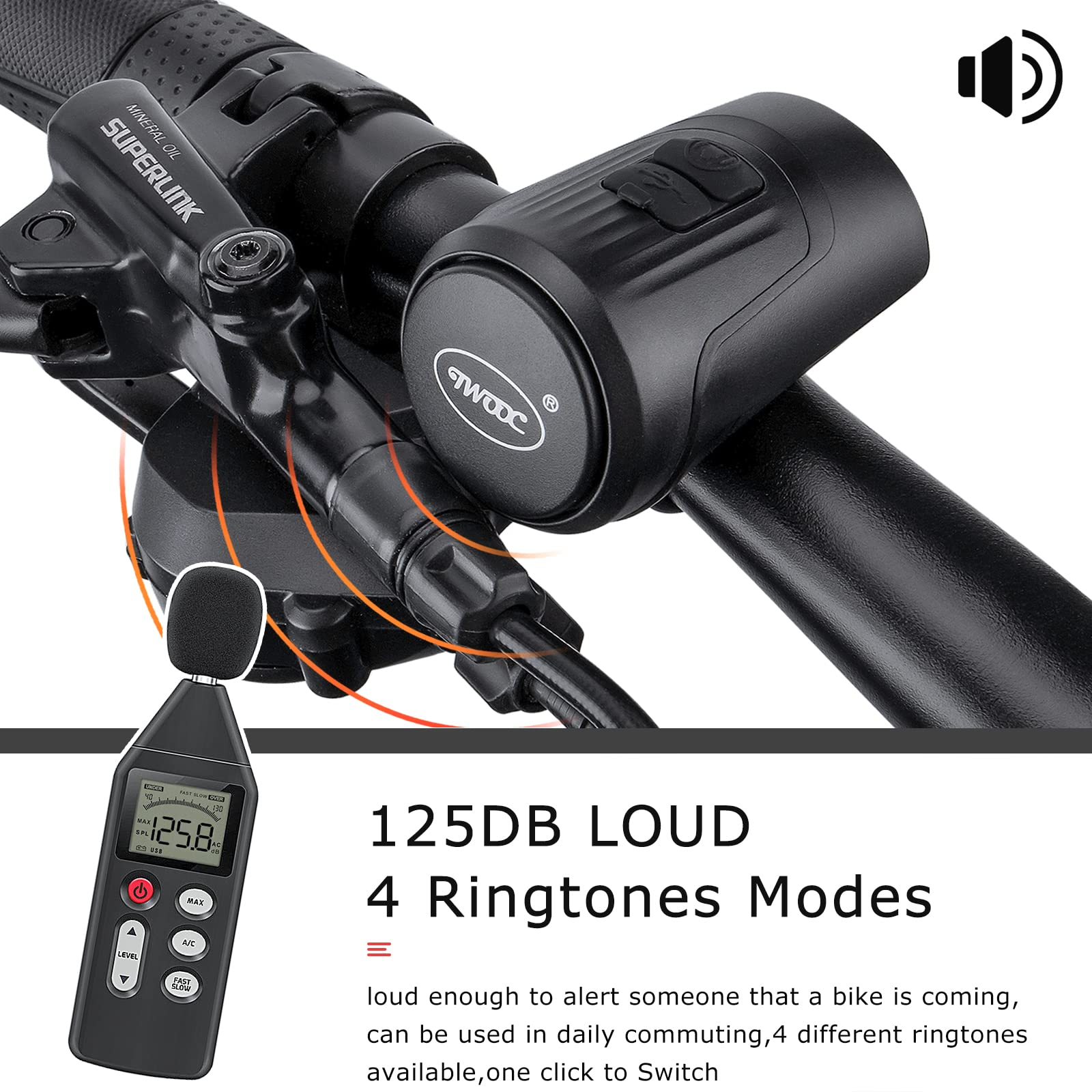 Electric Bike Bell 125db Waterproof Bicycle Bell Horn USB
