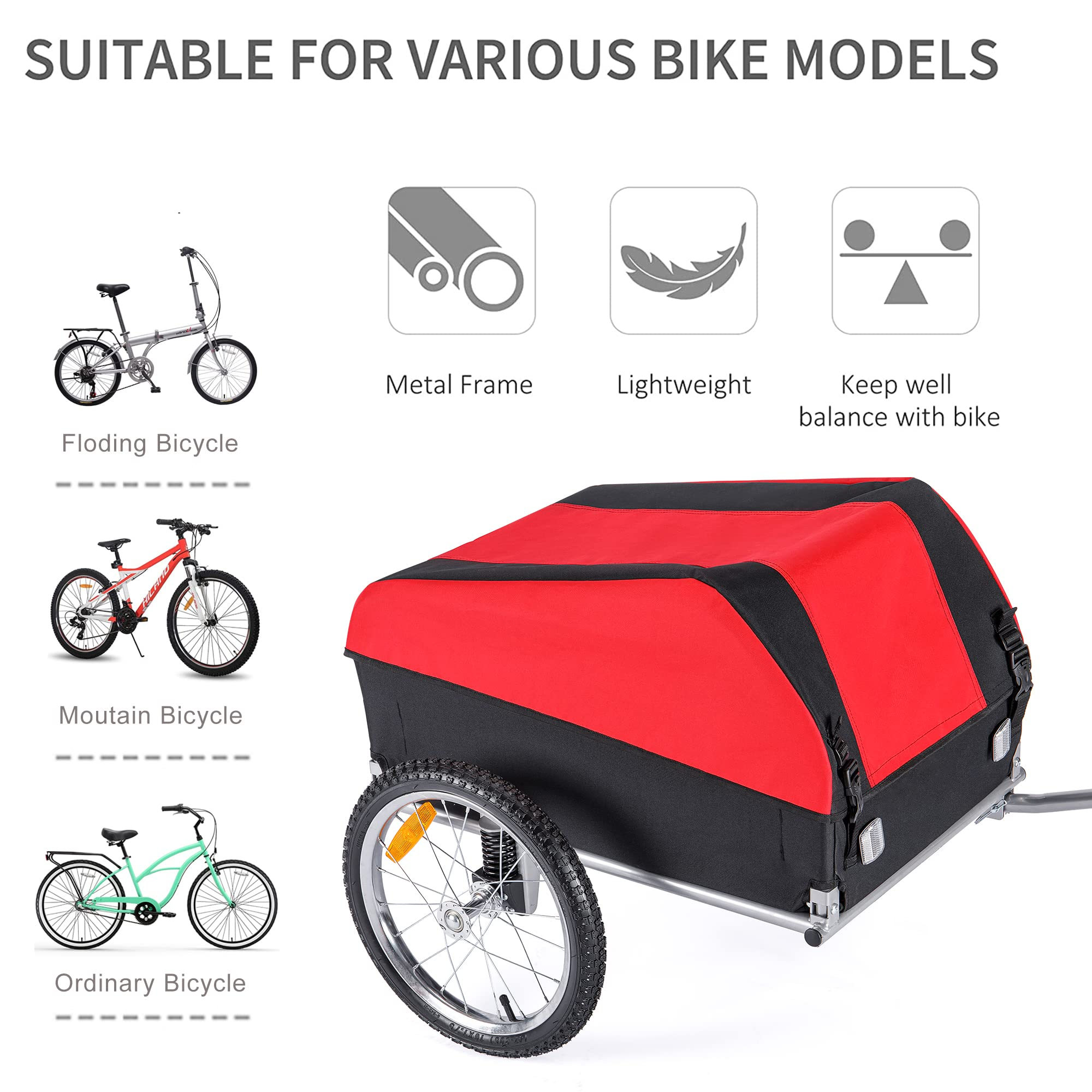 Bike Cargo Trailer, Foldable Frame 88 lbs Max Load, 16'' Quick