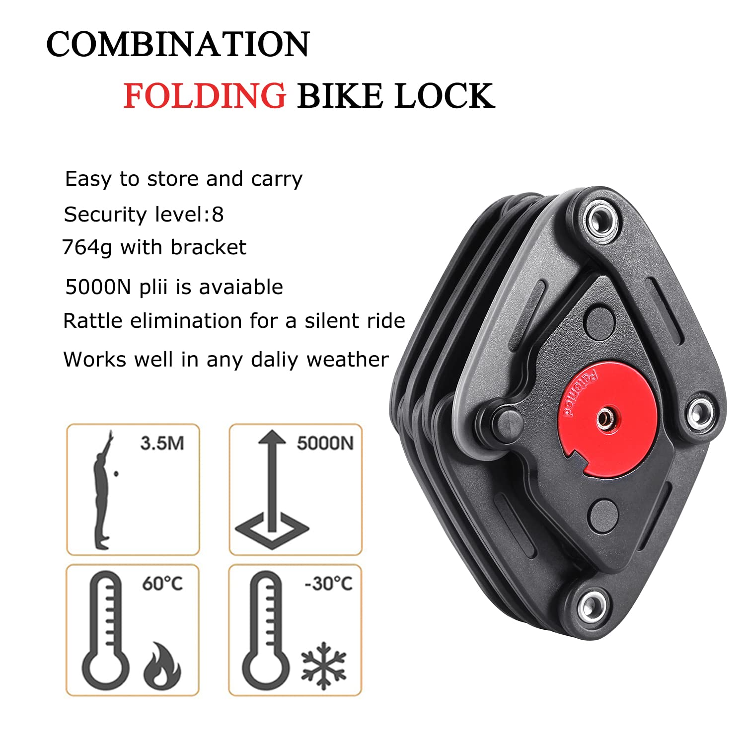 Folding Bike Lock with 2 Keys - Anti Theft Strong Security Bicycle Locks, Anti Drill & Pick Cylinder - Foldable Bike Lock with Mounting Bracket (2.8 ft/1.4lb)