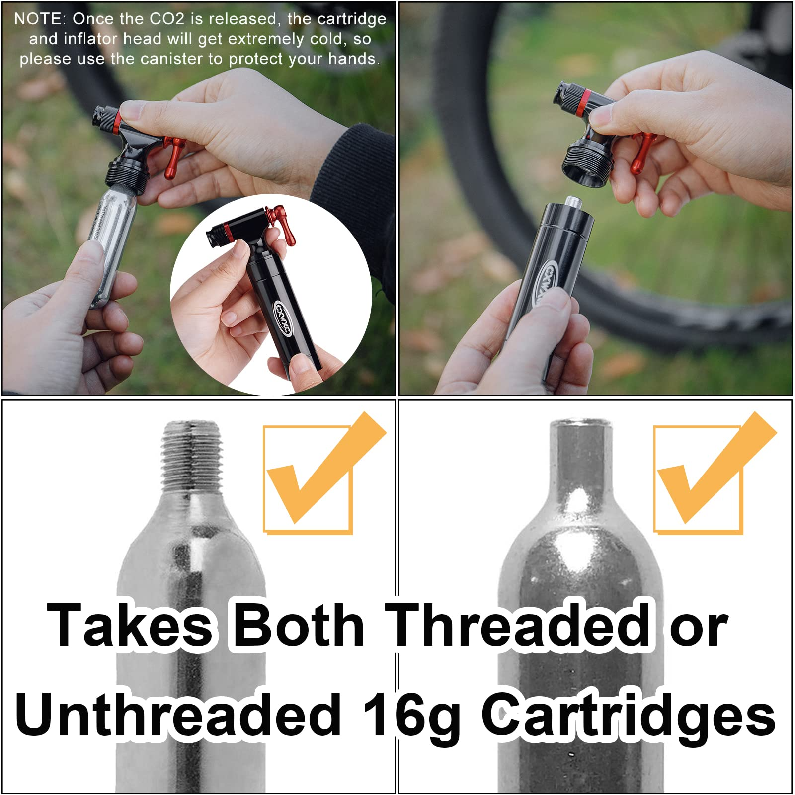 CO2 Inflator and Tubeless Tire Repair Kit - Presta & Schrader Valve Compatible - Bicycle Tire Pump for Road and Mountain Bikes - No CO2 Cartridges Included