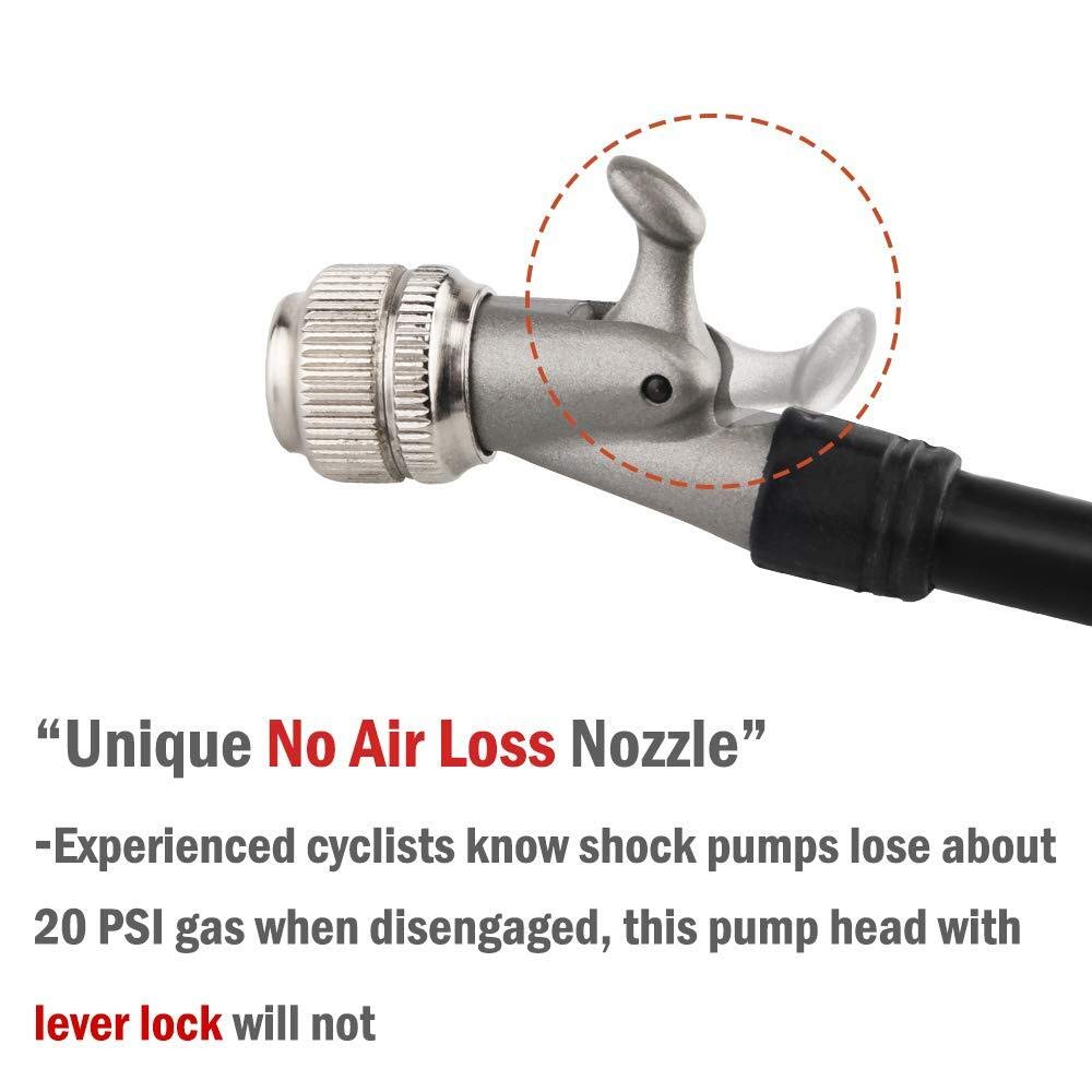 High Pressure Shock Pump, (300 PSI Max) for Fork & Rear Suspension, Lever Lock on Nozzle No Air Loss