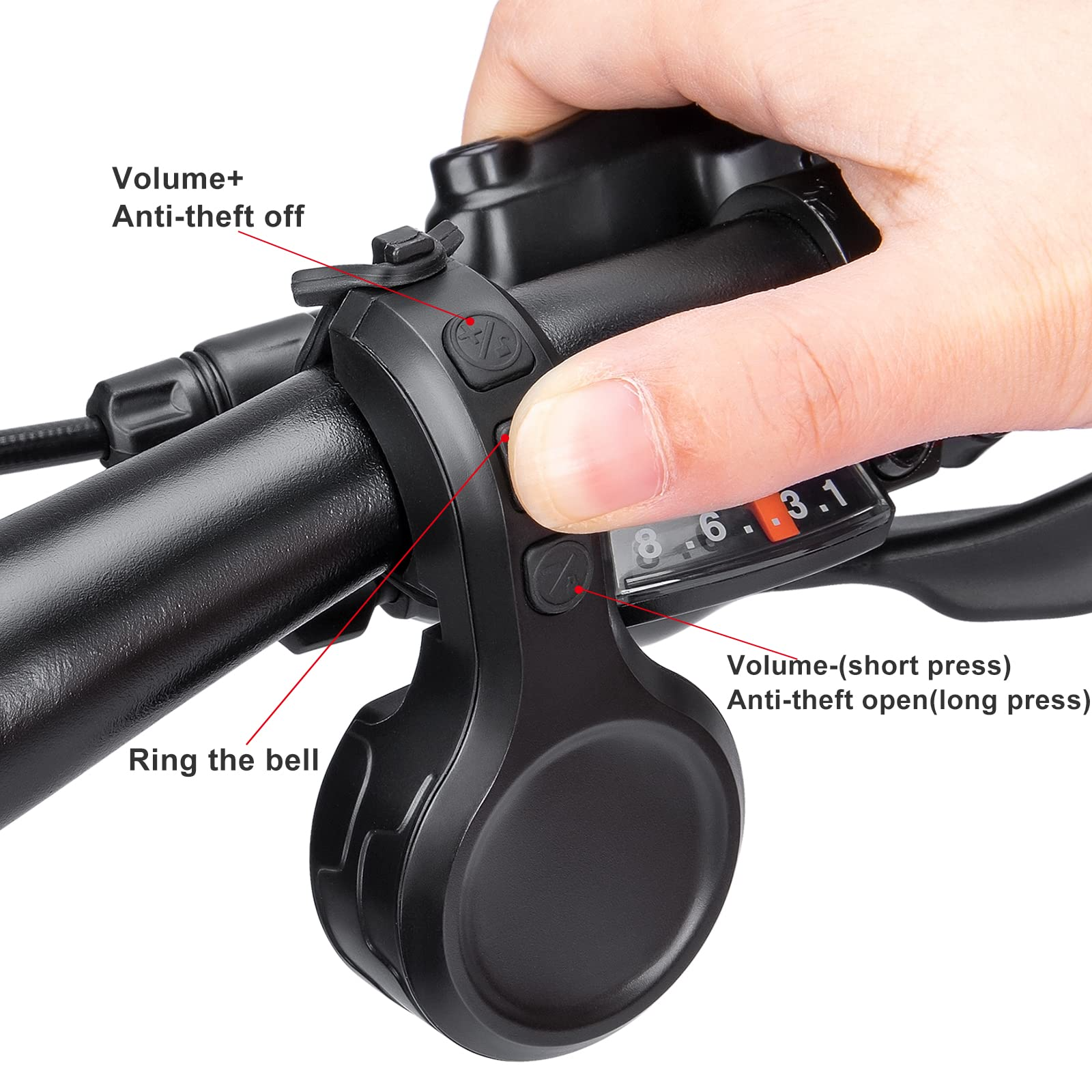 Electric Bike Bells 80-130dB - IPX6 Waterproof USB Rechargeable Bike Horns, Anti-Theft Alarm Cycling Bicycle Bell Handlebar Rings
