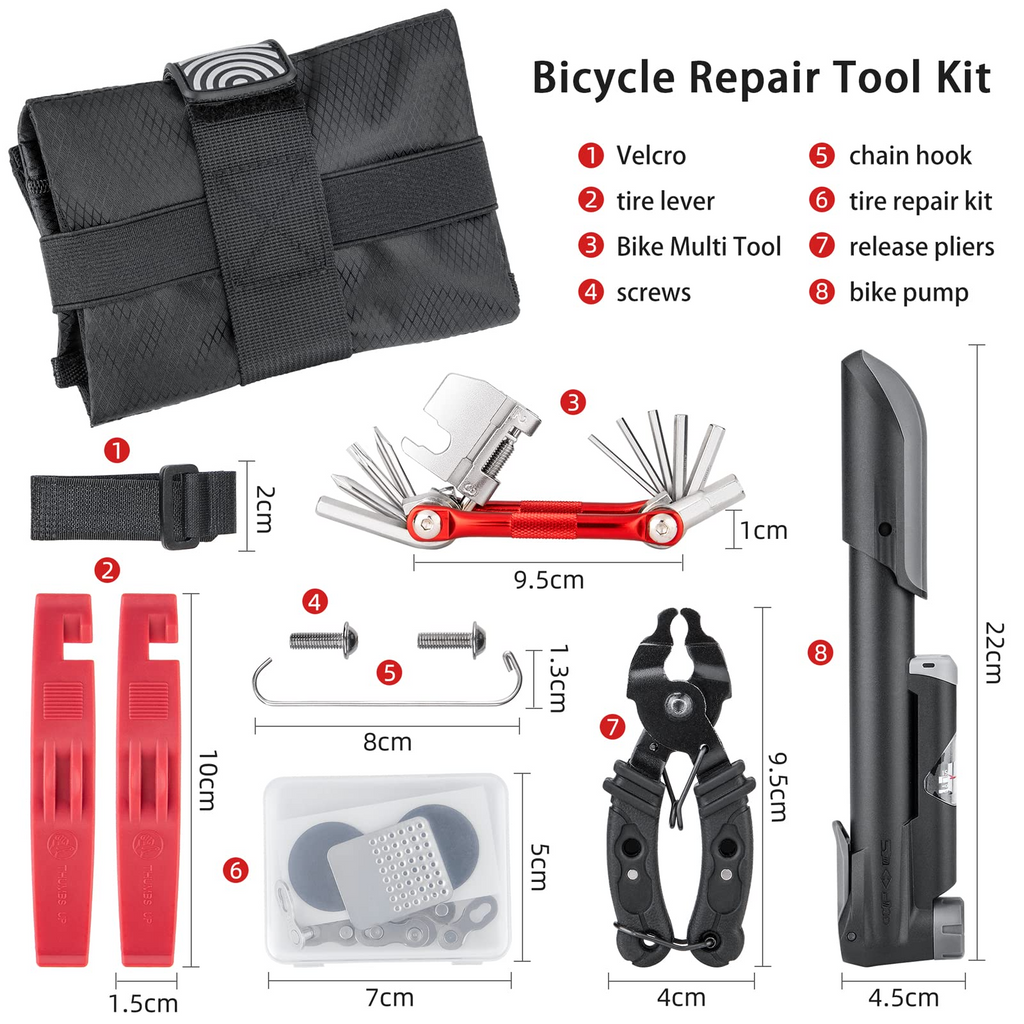 Bicycle Repair Tool Kit with Bike Pump & Saddle Bag Bike Tool Kits f